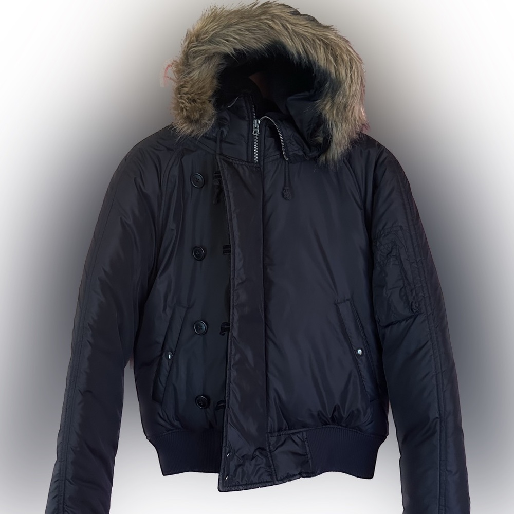 Original Women’s Ralph Lauren Polo Jeans Black Puffer Coat Faux Fur-Trim size L